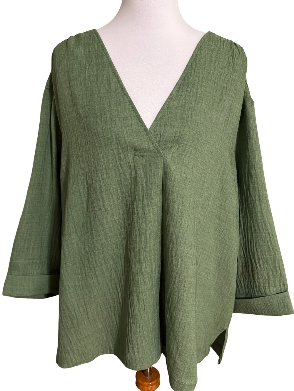 Max Studio Olive Green V-Neck Flow Top